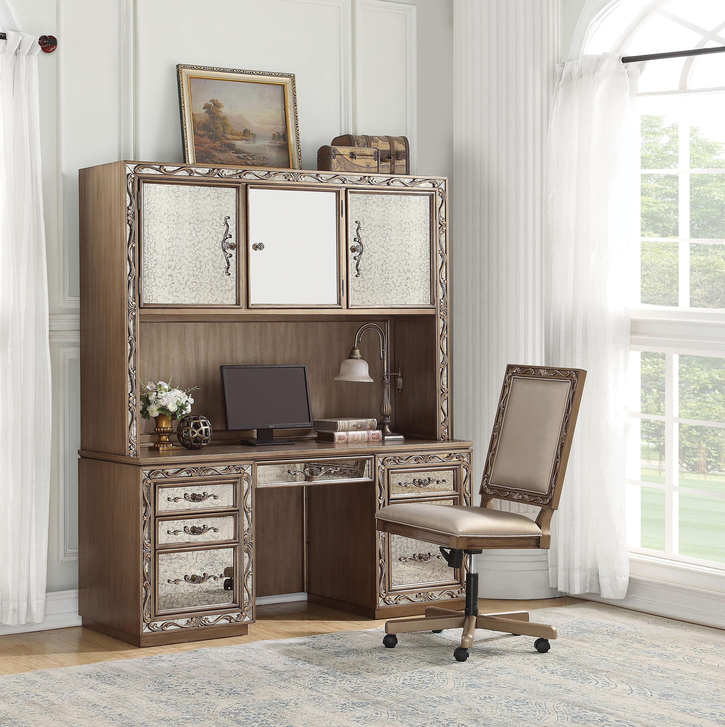 Classic, Traditional Home Office Set Orianne Orianne-93790 91437 in Antique, Gold, Champagne PU
