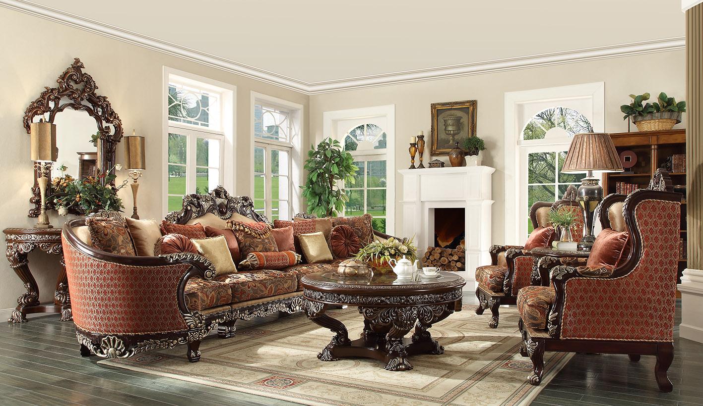 

    
Dark Red Mahogany Sectional Sofa Set 4Pcs w/ Coffee Table Traditional Homey Design HD-111
