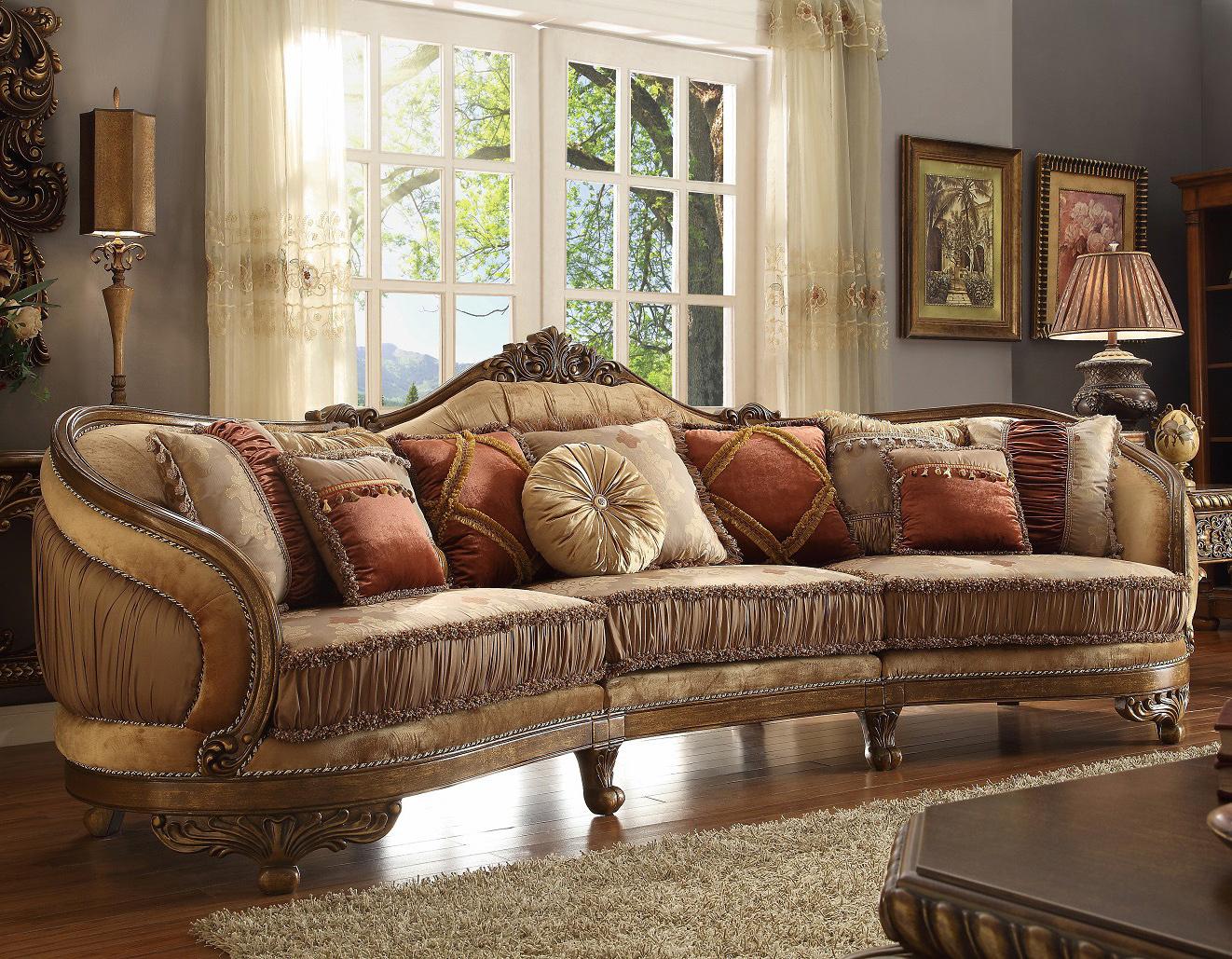 Traditional Sectional Sofa HD-458 HD-458 SECTIONAL in Brown, Beige Fabric