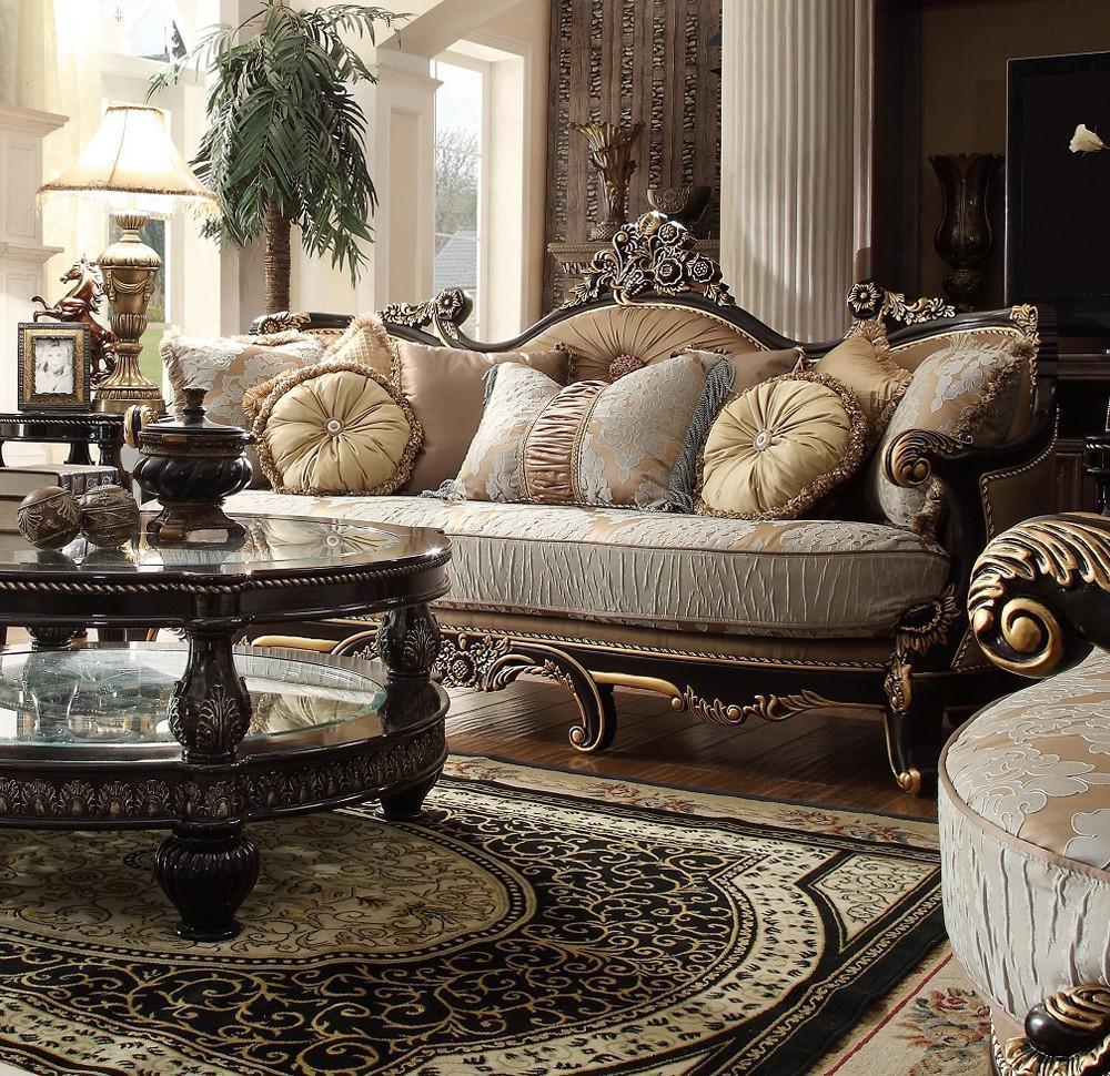 

    
Black Enamel & Antique Gold Finish Traditional Sofa Homey Design HD-551
