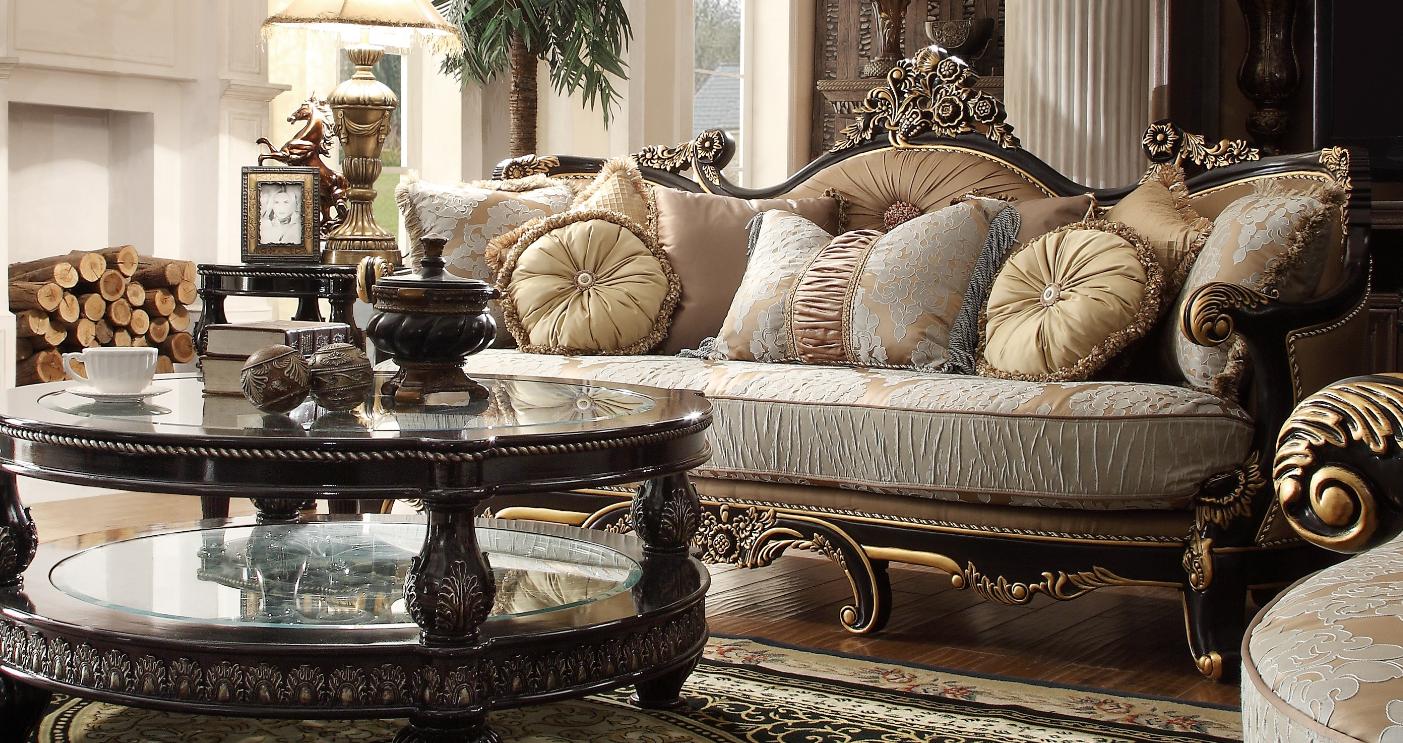 

    
Black Enamel & Antique Gold Finish Traditional Sofa Set 3Pcs Homey Design HD-551
