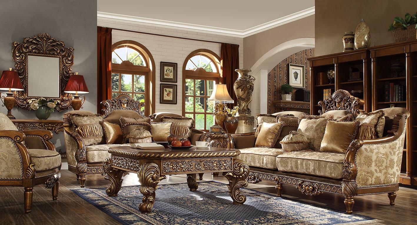 

    
Metallic Antique Gold Floral Pattern Sofa Set 4Pcs Traditional Homey Design HD-610
