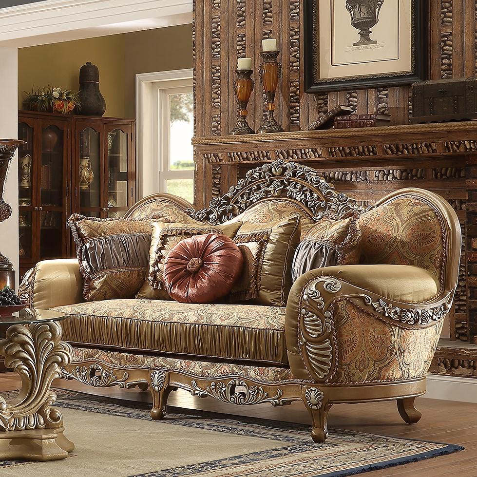 Traditional Loveseat HD-622 – LOVE HD-L622 in Antique, Gold, Brown Fabric
