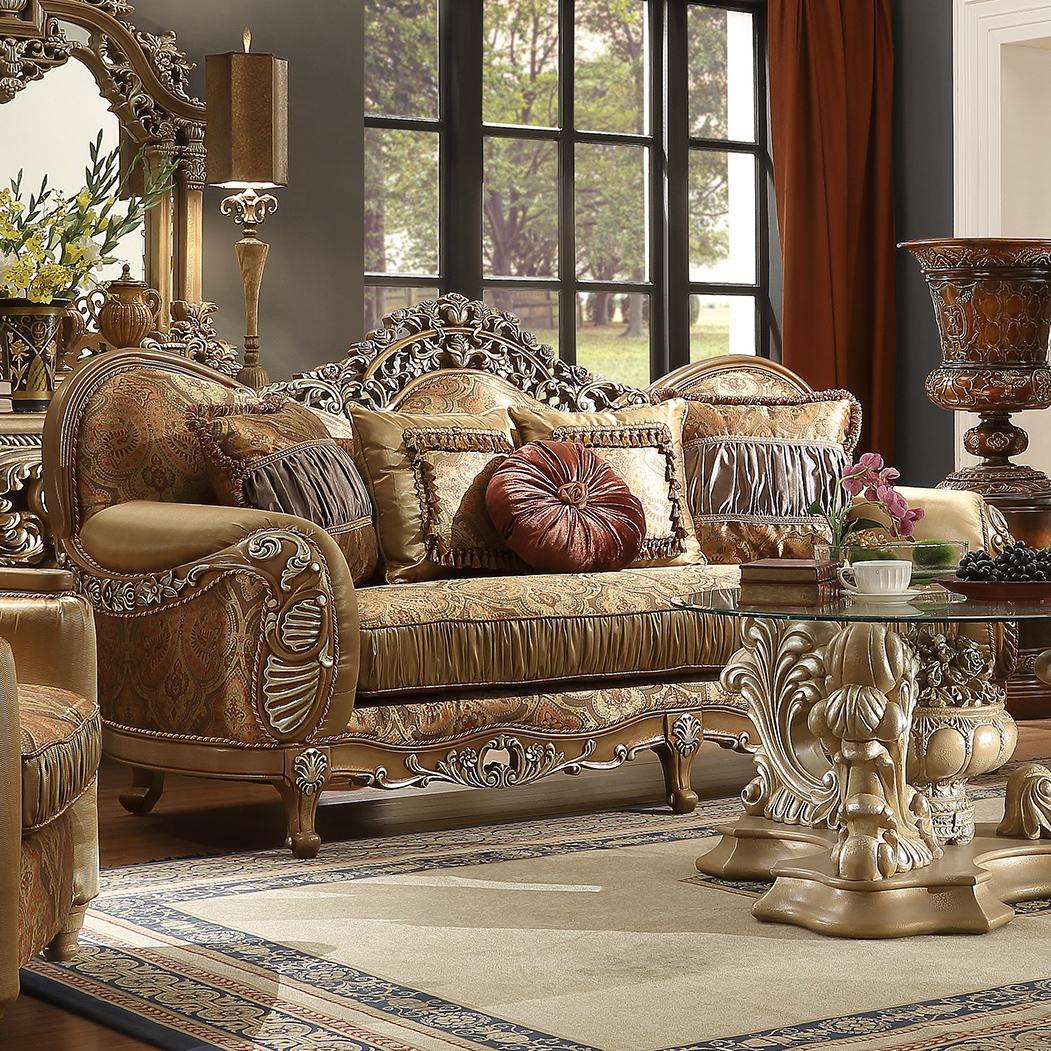 Traditional Sofa HD-622 HD-S622 in Antique, Gold, Brown Fabric