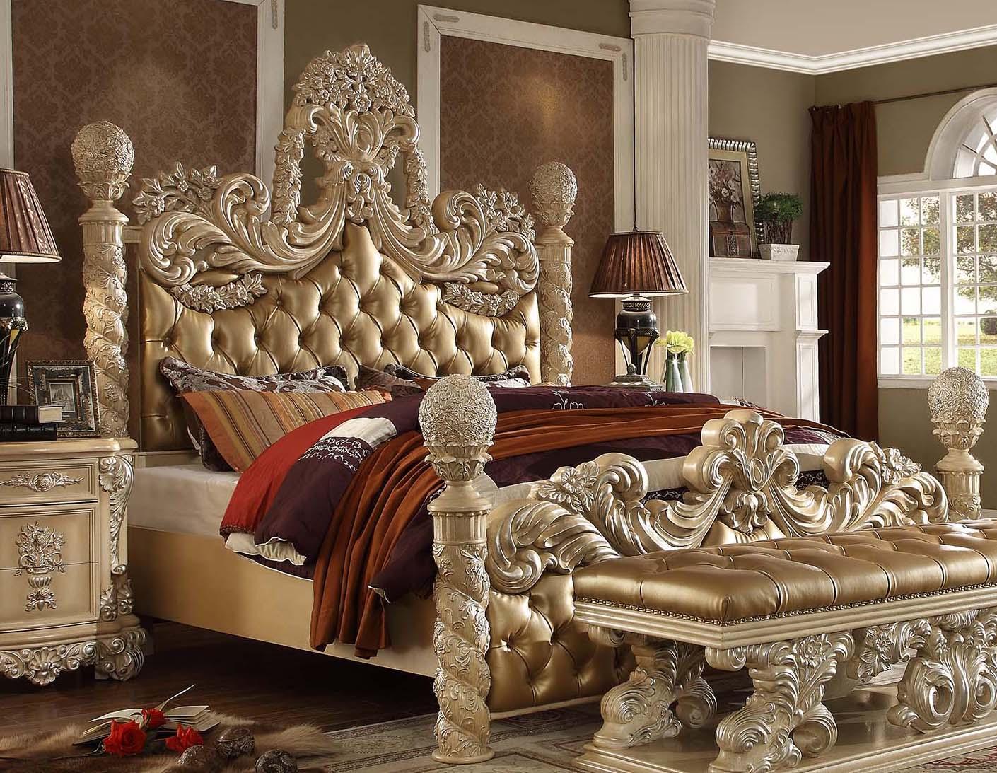 

    
Golden Khaki CAL King Poster Bedroom Set 5Pcs Traditional Homey Design HD-7266
