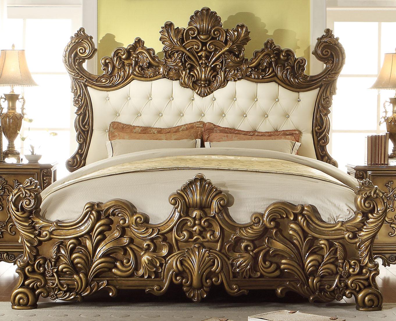 

    
Royal AntIque Gold & Perfect Brown CAL King Bed Set 5Pcs Homey Design HD-8008
