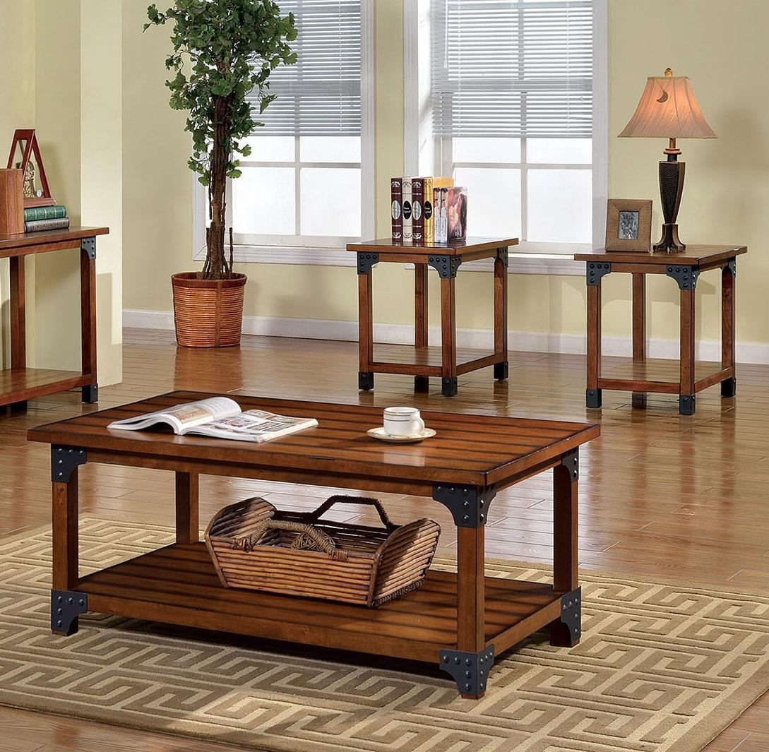 

    
Industrial Antique Oak Solid Wood Coffee Table Set 3pcs Furniture of America CM4102-3PK Bozeman

