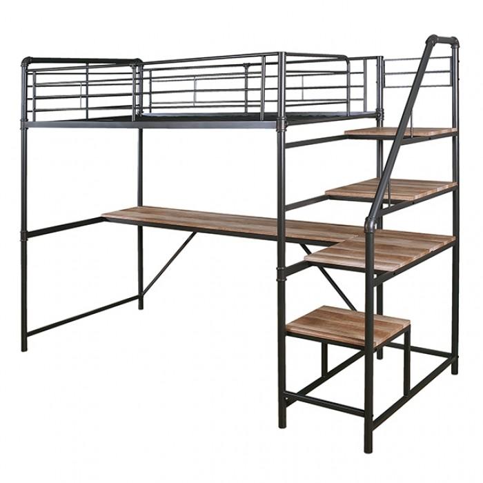 

    
Industrial Natural & Sand Black Steel Twin Workstation Bunk Bed Furniture of America CM-BK657 Rowley
