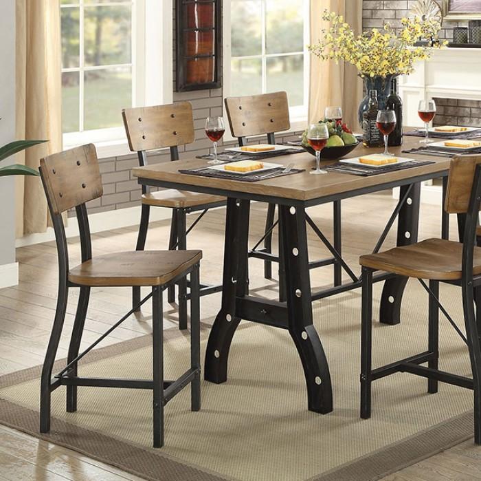 

    
Industrial Rustic Oak/Black Wood Counter Height Table Furniture of America Kirstin CM3573PT
