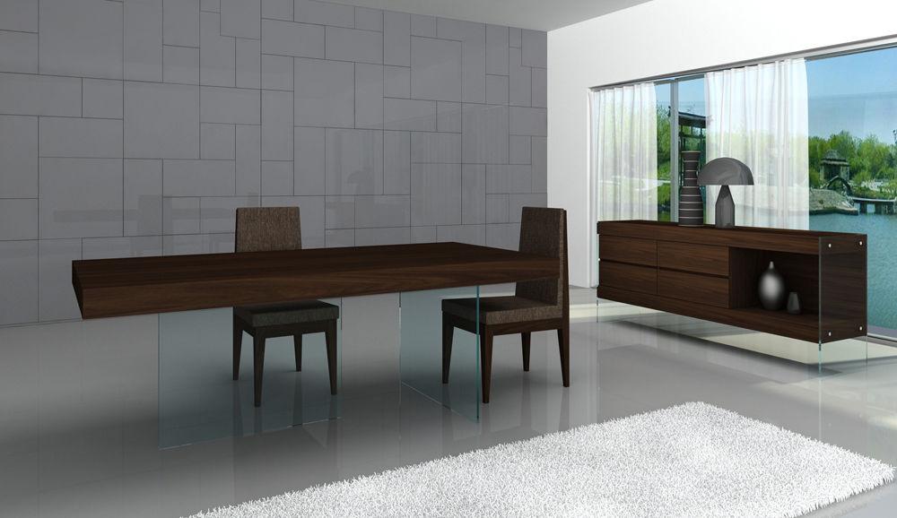 

    
Ultra Modern Design Brown Oak Wood & Glass Dining Table J&M Float
