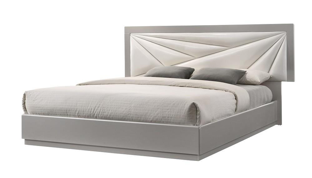Contemporary Platform Bed Florence SKU17852-EK-Bed in White Leatherette