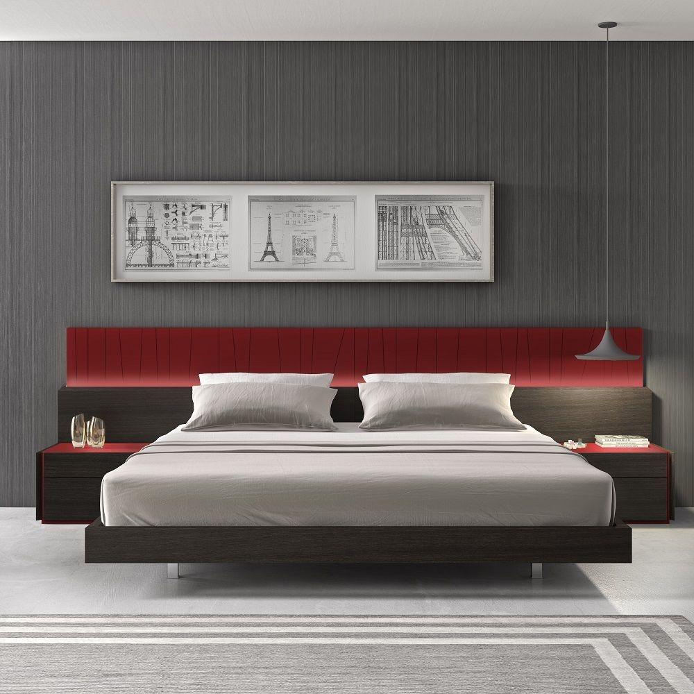 Contemporary Platform Bedroom Set Lagos SKU17867250-EK-Set-3 in Wenge, Red 