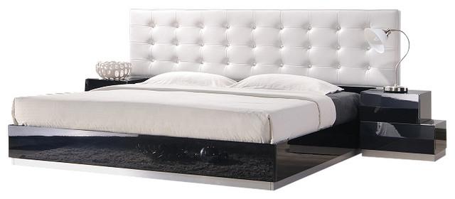 Contemporary Platform Bedroom Set Milan SKU176871-EK-Set-3 in White, Black Leatherette