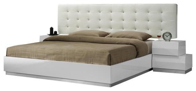 Contemporary Platform Bedroom Set Milan SKU17687-Q-Set-3 in White Leatherette