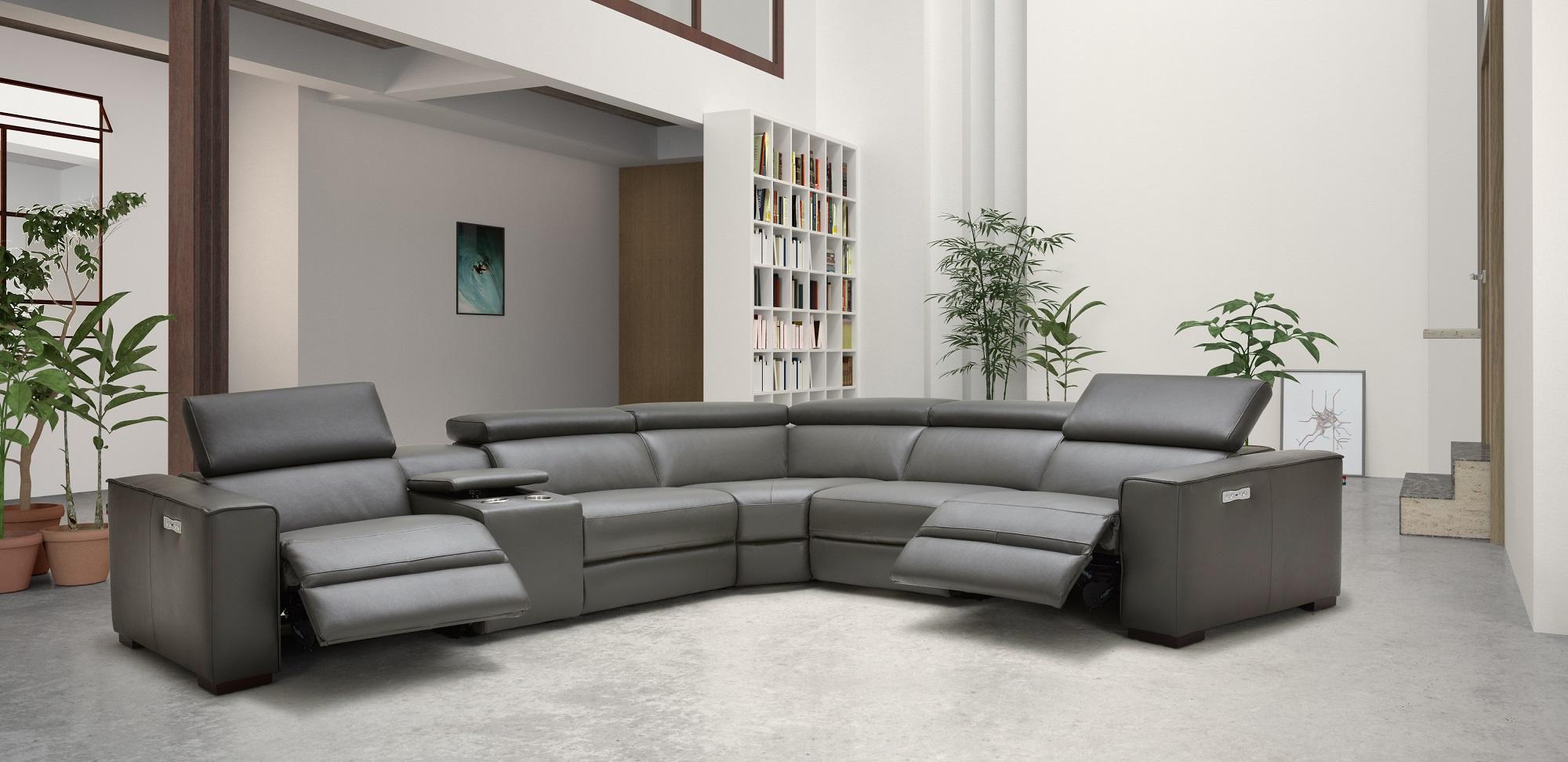 Contemporary Reclining Sectional Picasso SKU18865-DG in Dark Gray Top grain leather