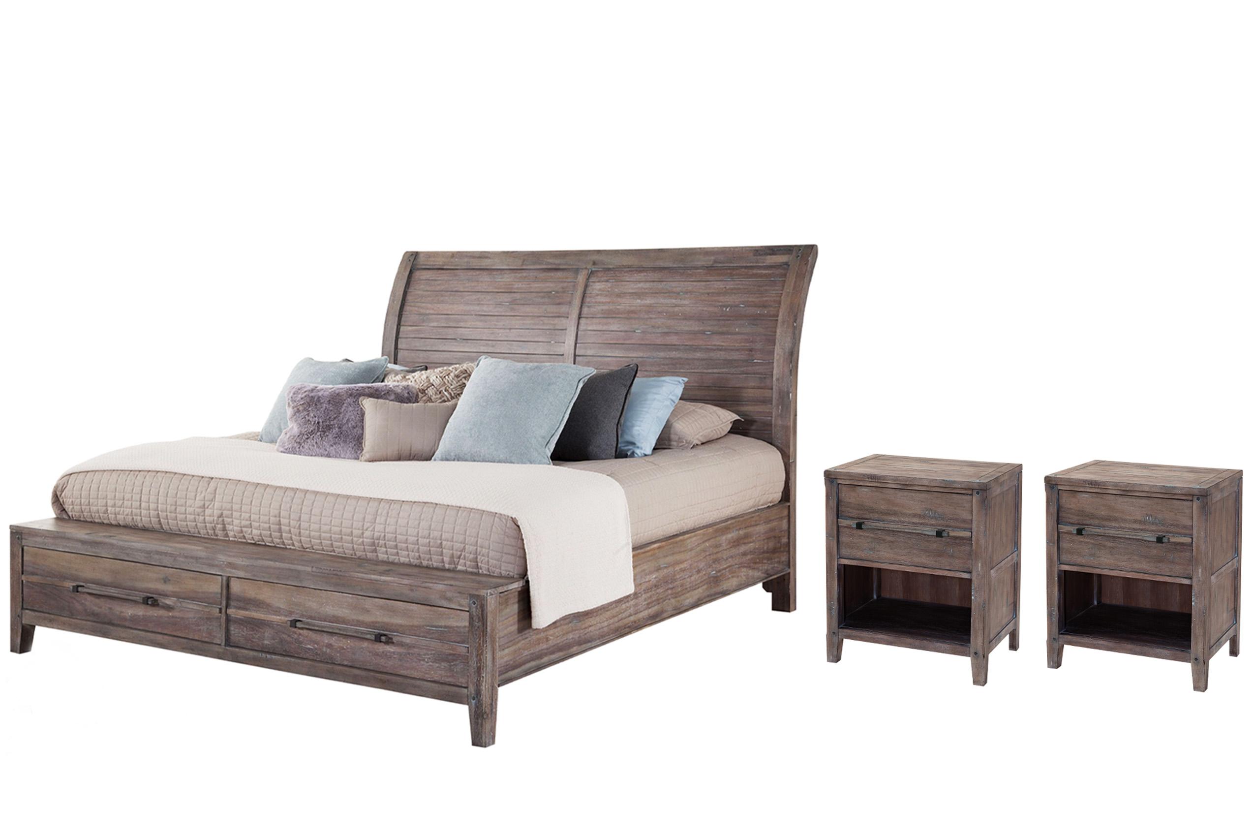 

    
 Shop  Grey King Sleigh Storage Bed Set 5Pcs AURORA 2800-66SLES-2NDM-5PC American Woodcrafters
