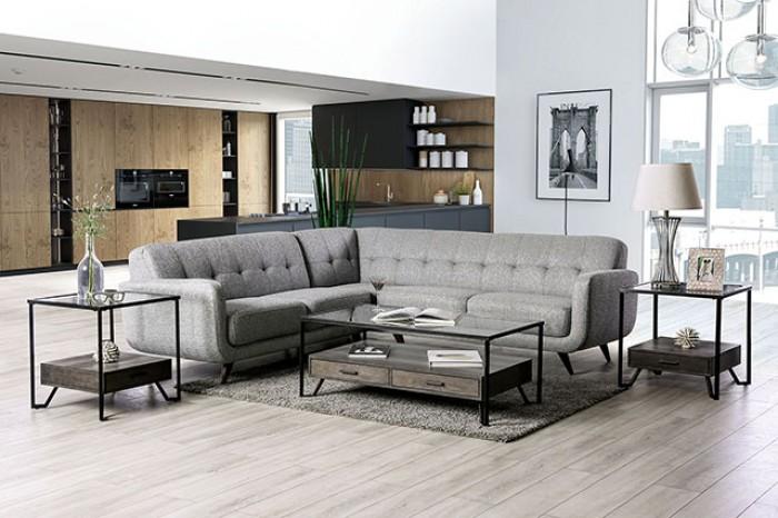 Modern Sectional Sofa SM6042 Dresden SM6042 in Light Gray Fabric