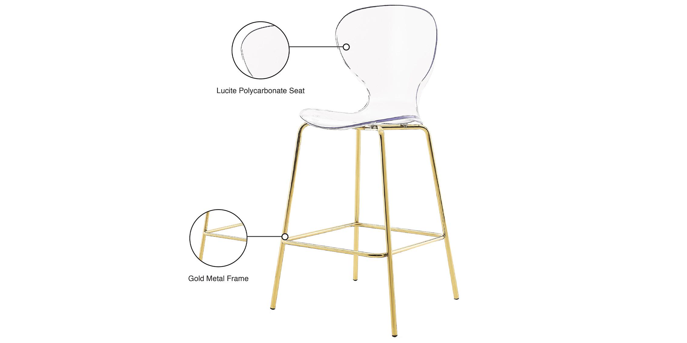 

        
Meridian Furniture CLARION 767 Counter Stool Set Clear/Gold Polycarbonate 704831405668
