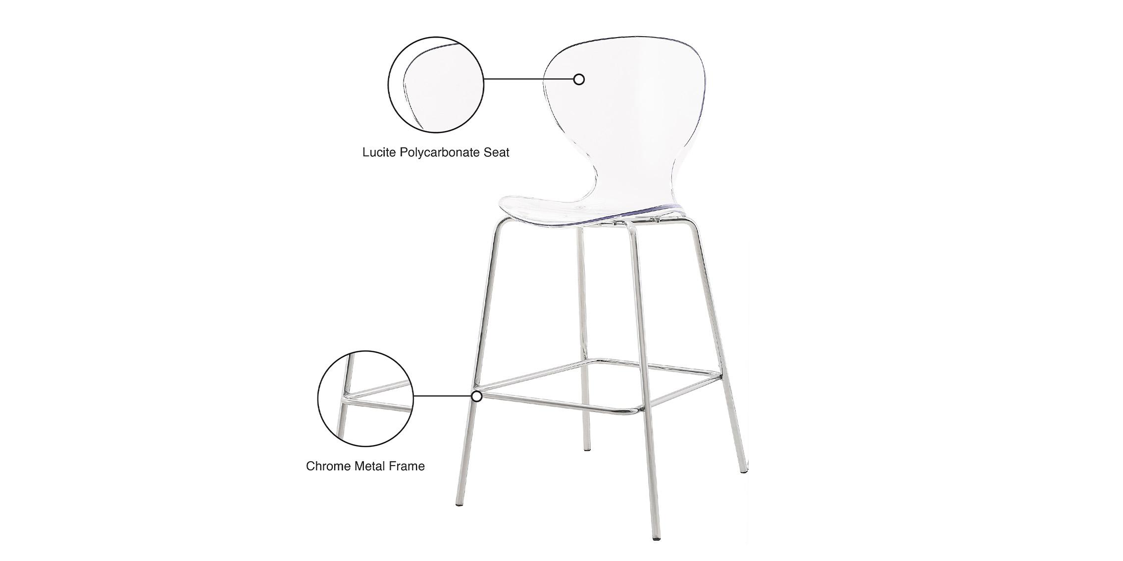 

        
Meridian Furniture CLARION 768 Counter Stool Set Clear/Silver Polycarbonate 704831405675
