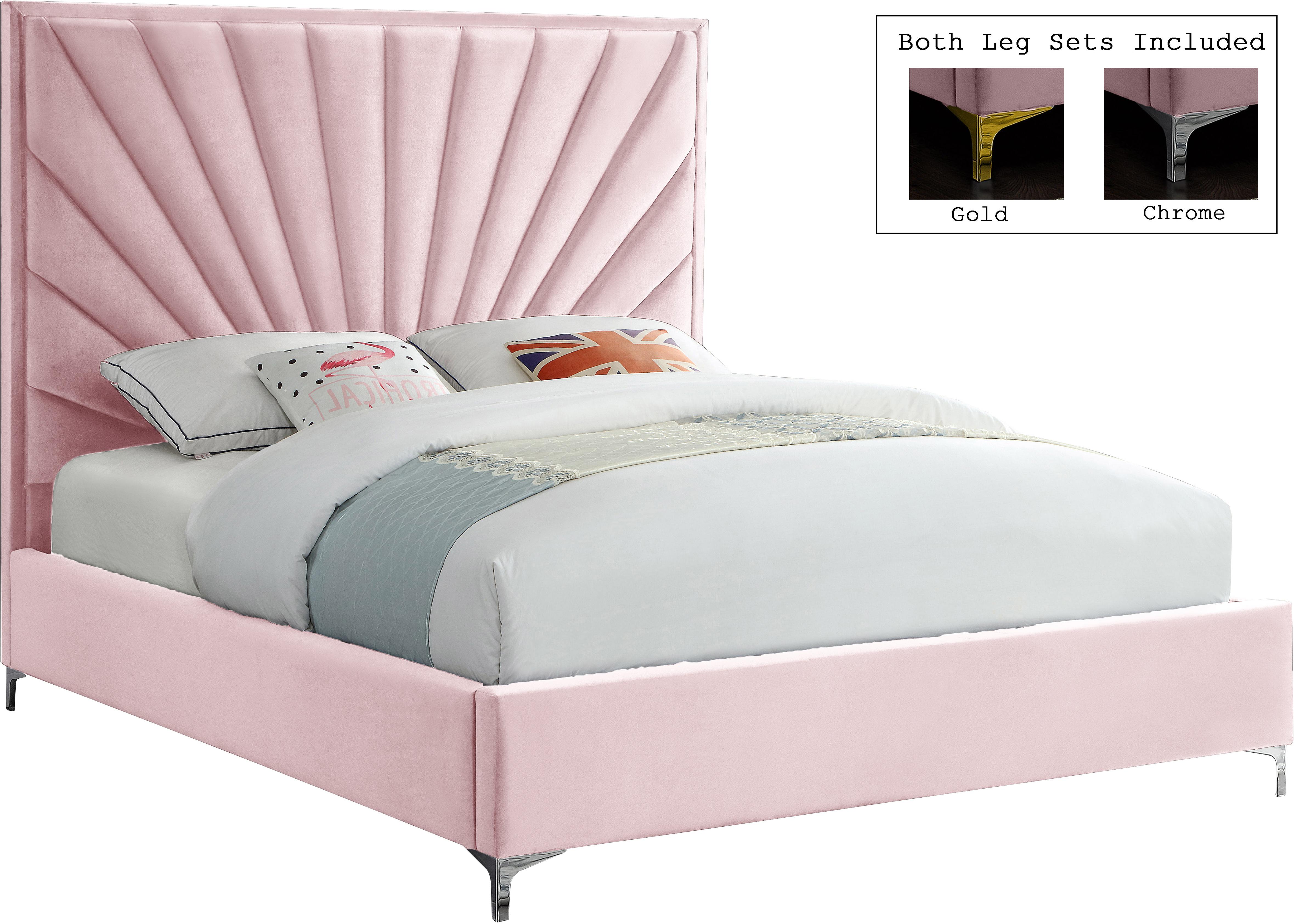Contemporary, Modern Platform Bed ECLIPSE Pink-Q EclipsePink-Q in Pink Velvet