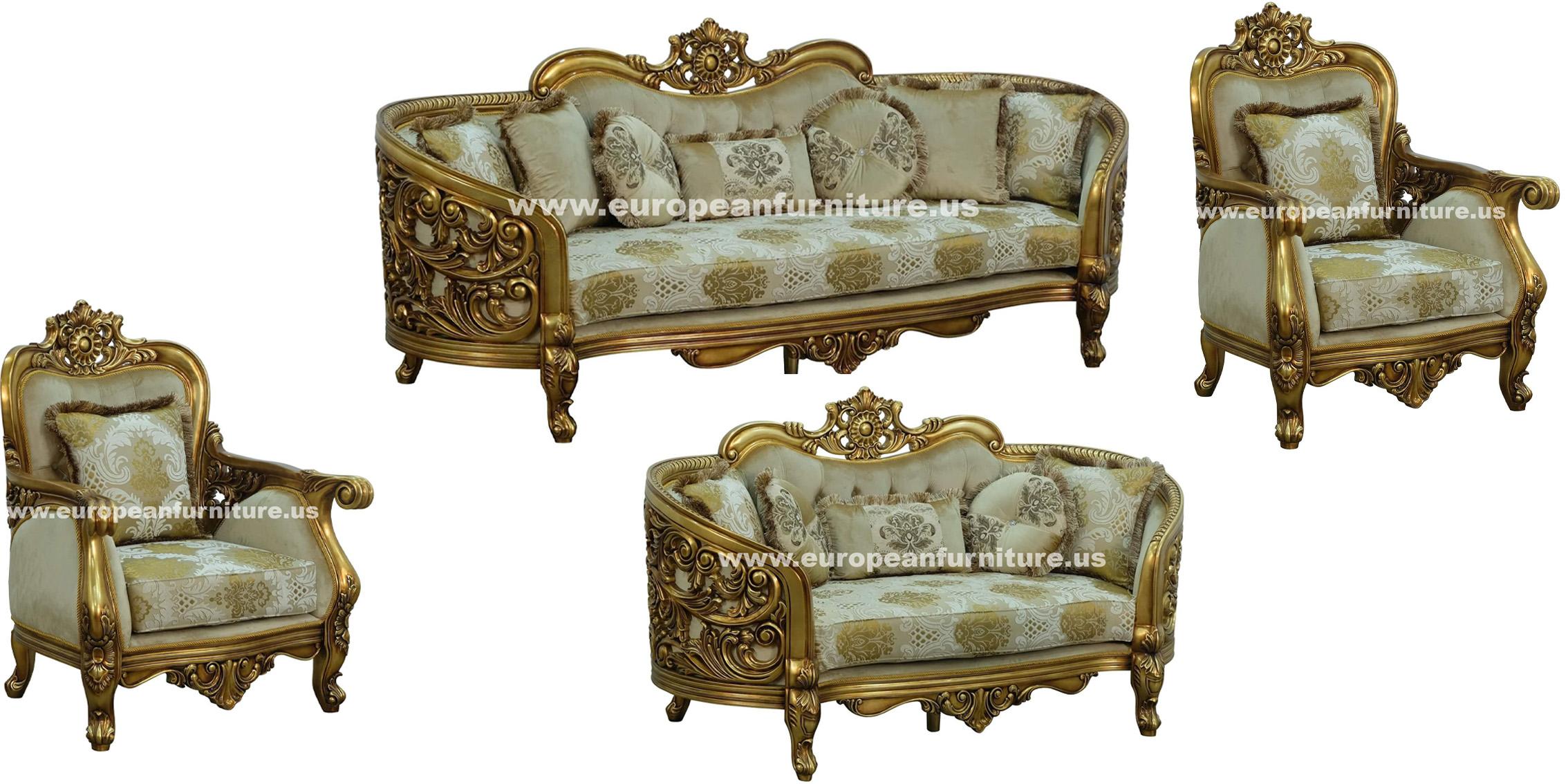 Classic, Traditional Sofa Set BELLAGIO 30016-S-Set-4 in Antique, Gold, Bronze Fabric