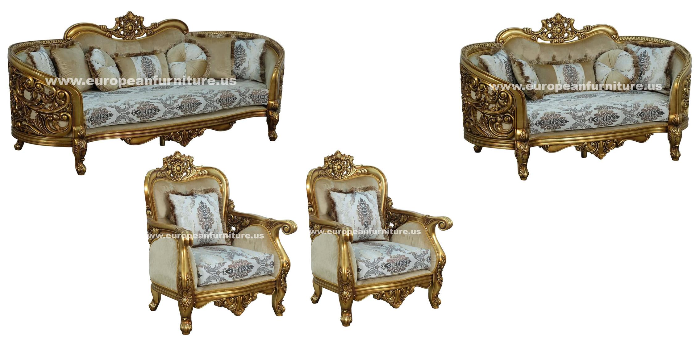 Classic, Traditional Sofa Set BELLAGIO 30014-S-Set-4 in Antique, Bronze Fabric