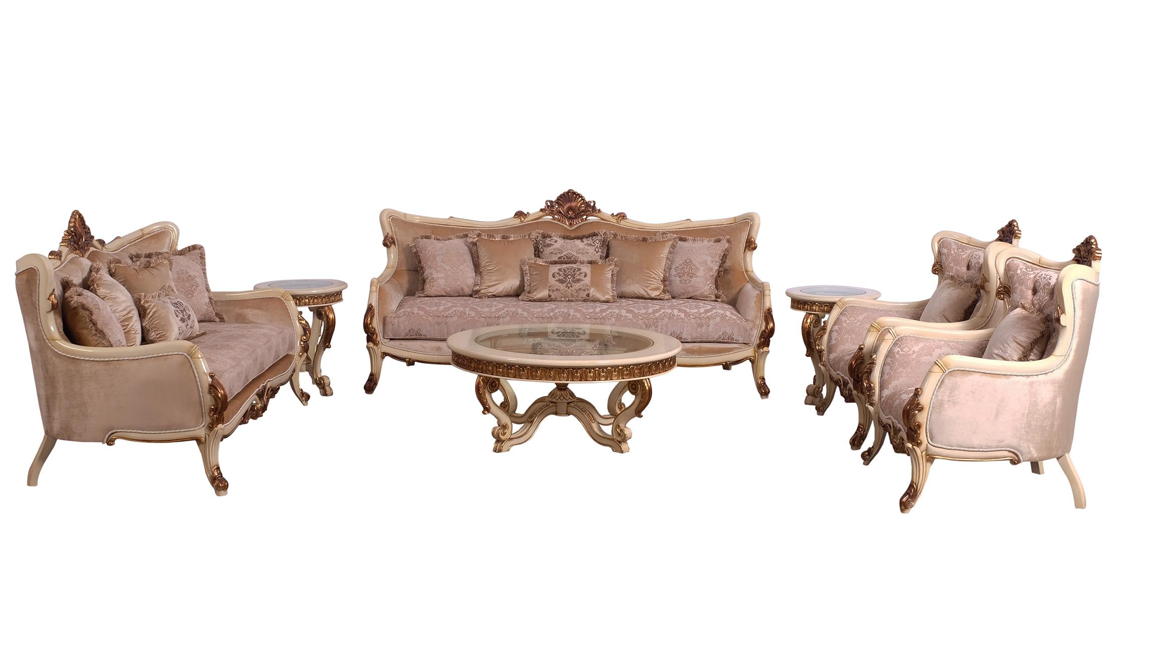 Classic, Traditional Sofa Set VERONICA 47075-Set-4 in Antique, Gold, Beige Fabric