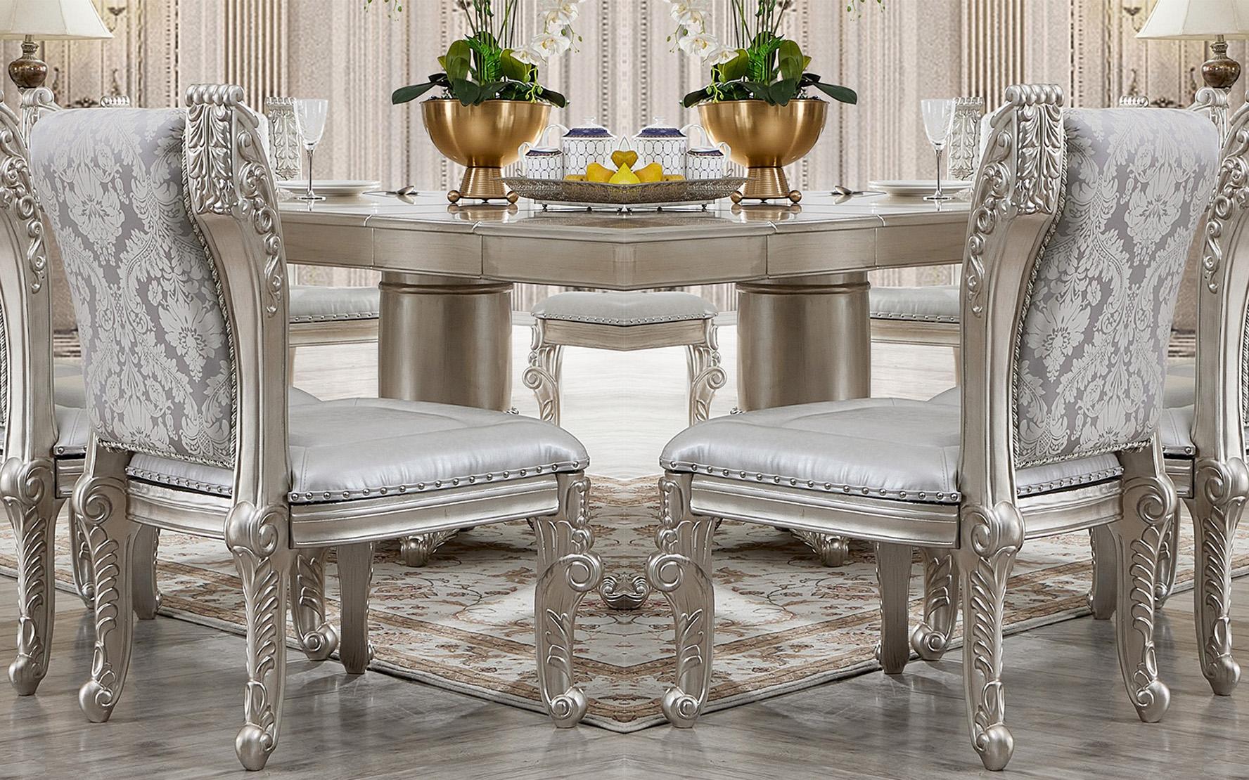

    
Luxury Antique Silver Grey Dining Chair Set 2Pcs Traditional Homey Design HD-5800GR
