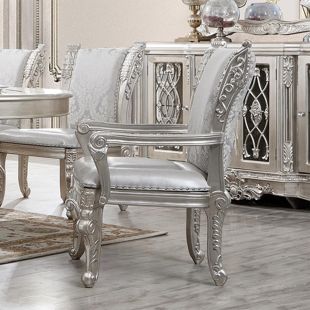 

                    
Homey Design Furniture HD-5800GR Dining Table Set Antique Silver Fabric Purchase 

