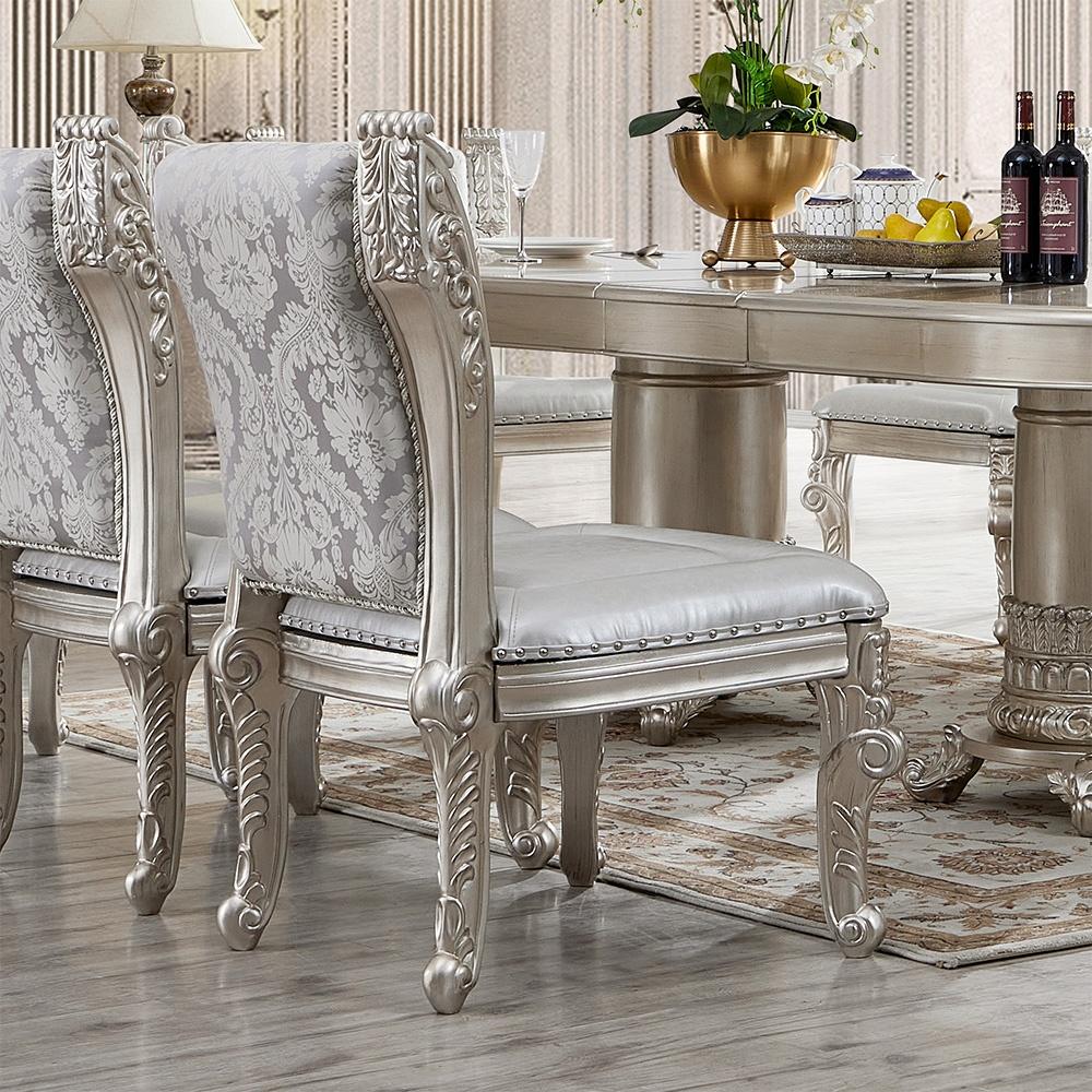 

                    
Homey Design Furniture HD-5800GR Dining Table Set Antique Silver Fabric Purchase 
