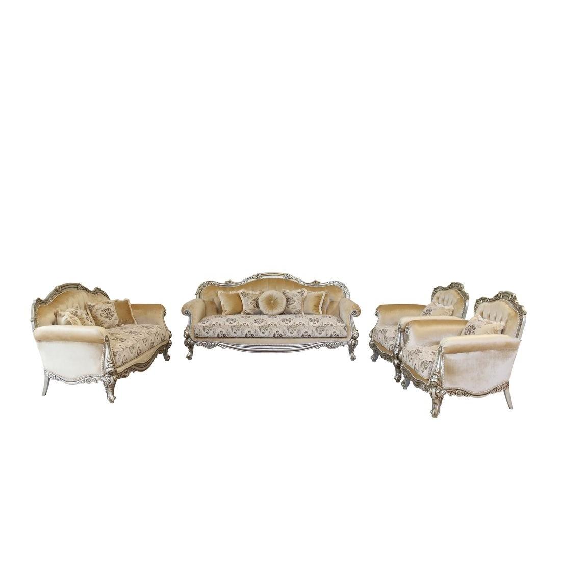Classic, Traditional Sofa Set SERENA 37055-Set-4 in Antique, Silver Fabric