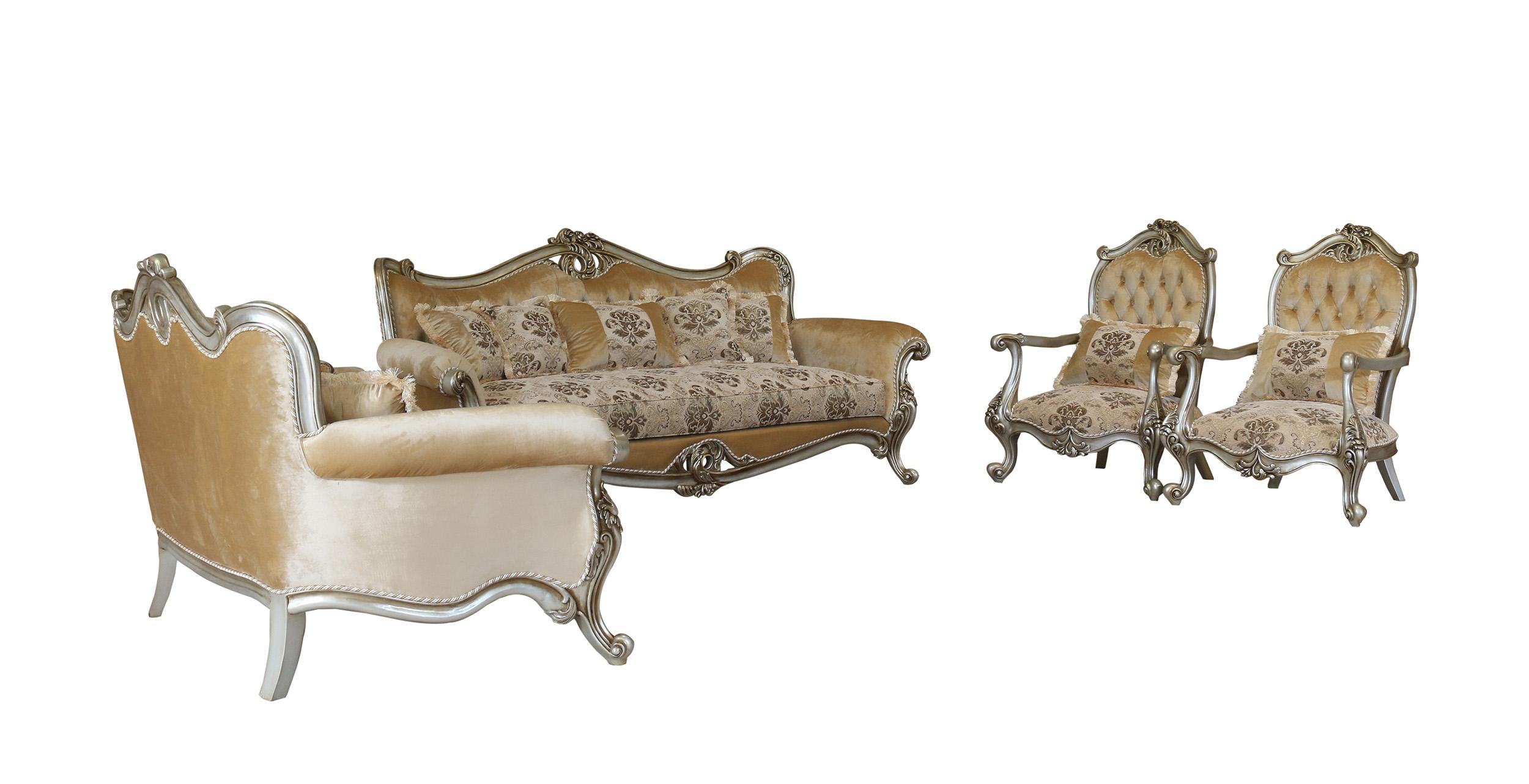 Classic, Traditional Sofa Set VALERIA 38066-Set-4 in Antique, Silver Fabric