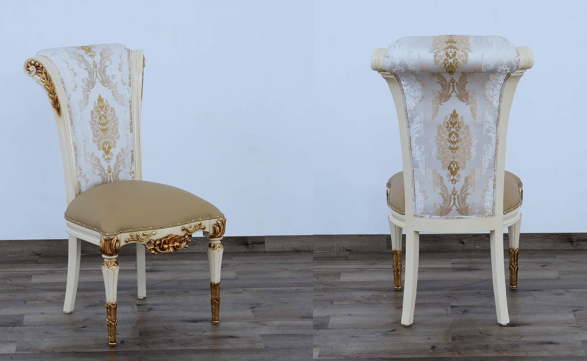 Classic, Traditional Dining Chair Set VALENTINA 51959-SC-Set-2 in Gold, Beige Leather