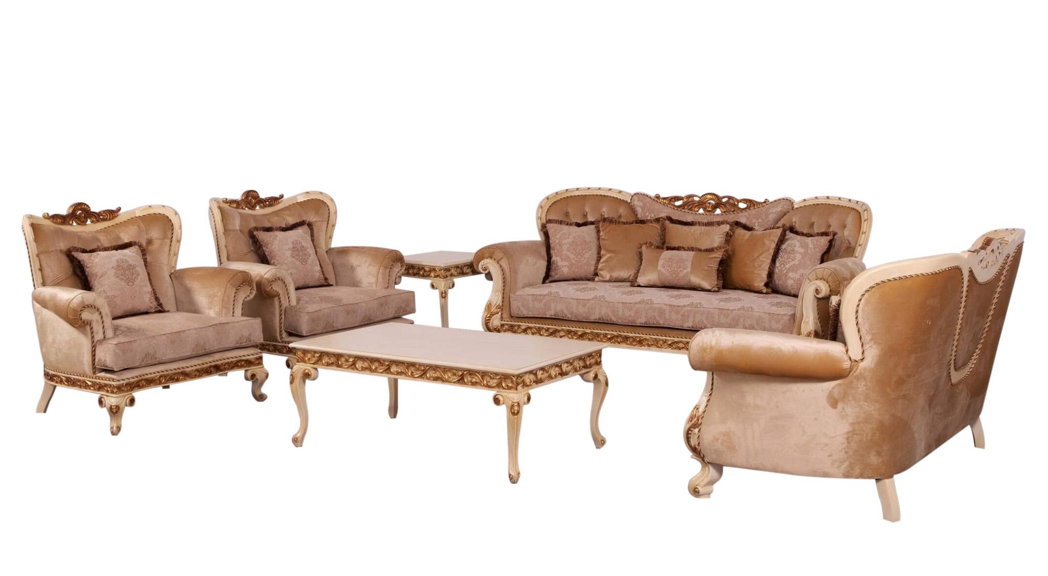 Classic, Traditional Sofa Set FANTASIA 40017-Set-4 in Sand, Gold, Beige Fabric