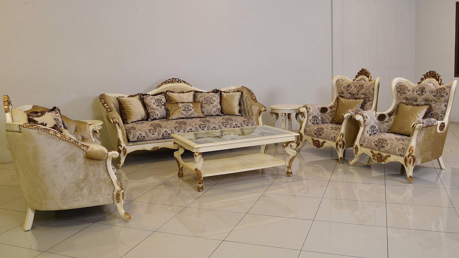 Classic, Traditional Sofa Set PARIS 37008-Set-4 in Antique, Gold, Beige Fabric