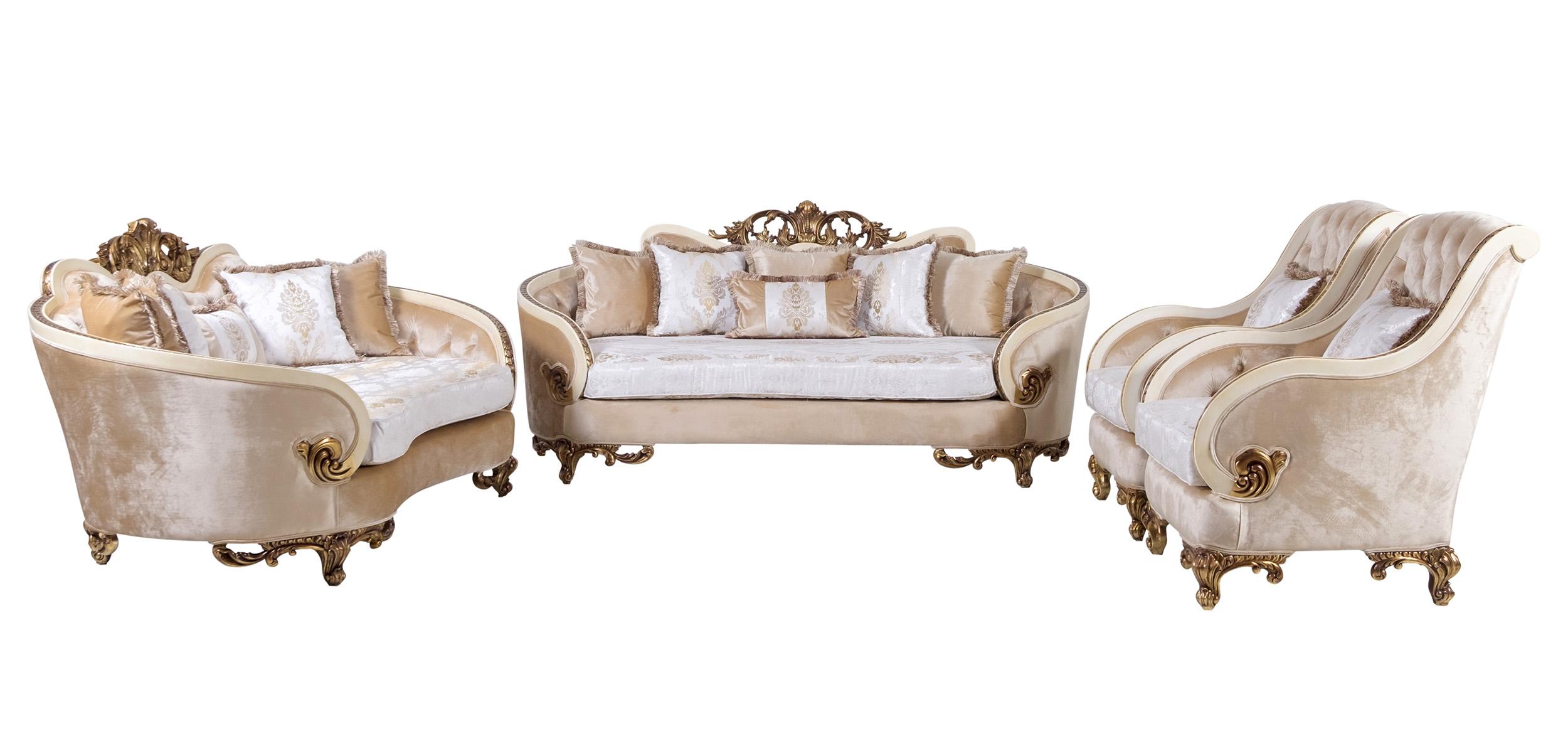 Classic, Traditional Sofa Set ROSABELLA 36031-Set-4 in Antique, Gold, Beige Fabric