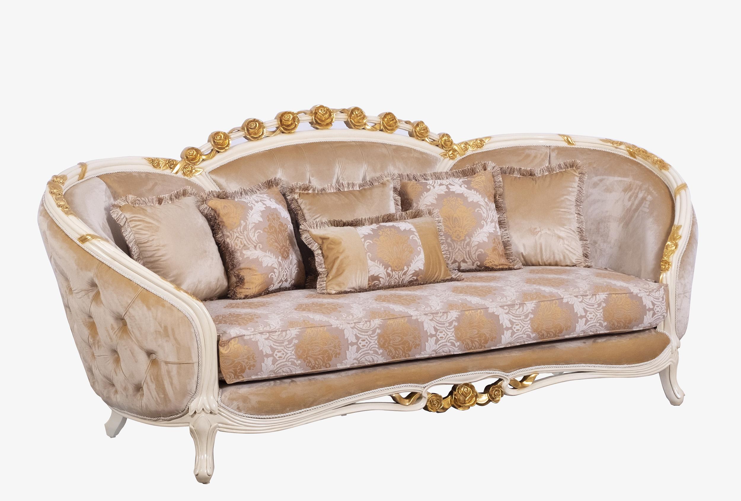 Classic, Traditional Sofa VALENTINE 45010-S in Gold, Beige Fabric