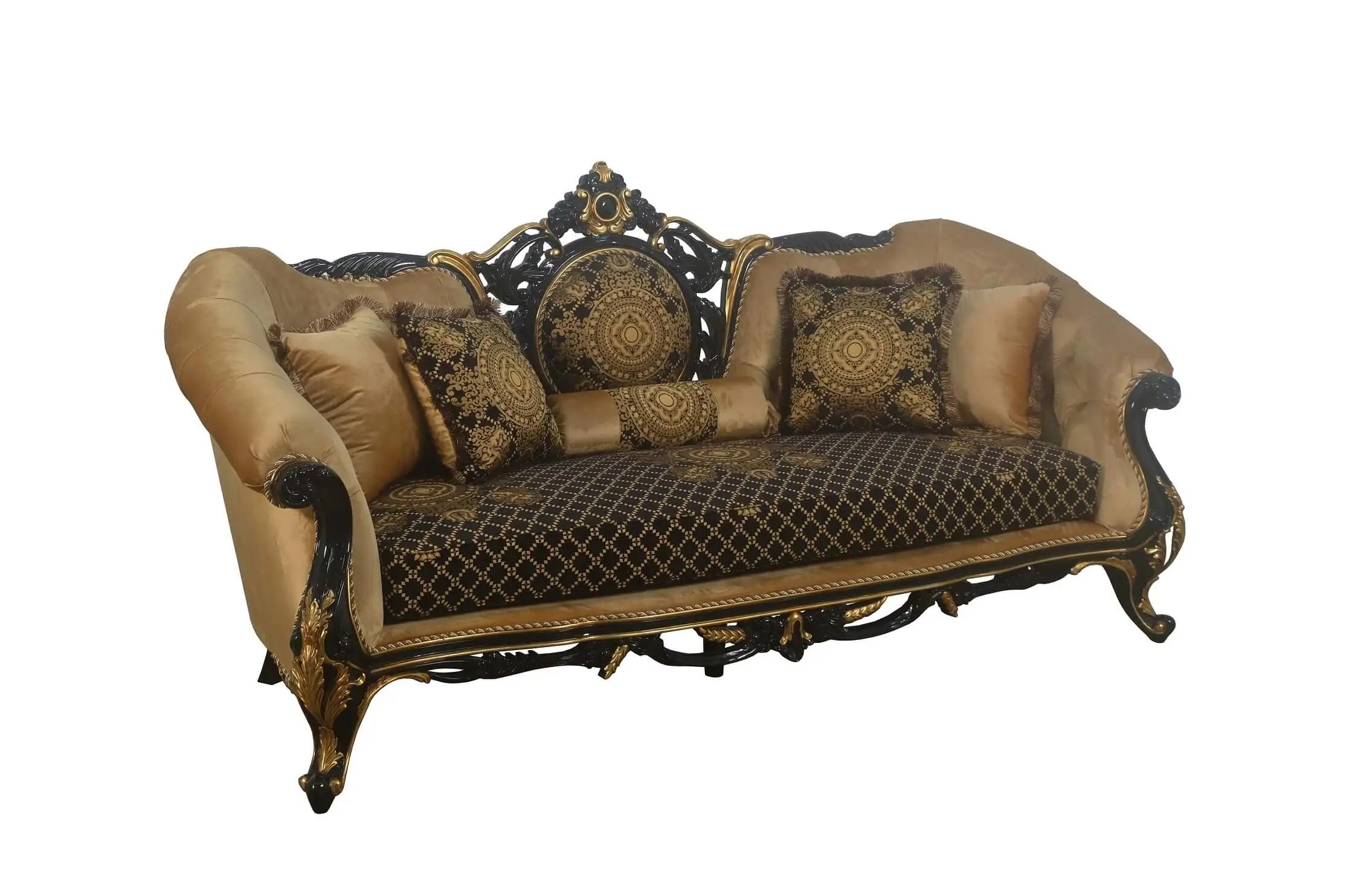Classic, Traditional Sofa ROSELLA 44696-S in Gold, Black Fabric