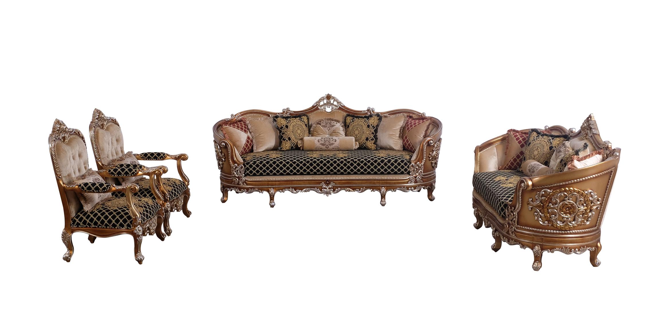 Classic, Traditional Sofa Set SAINT GERMAIN II 35552-Set-4 in Sand, Gold, Black Fabric