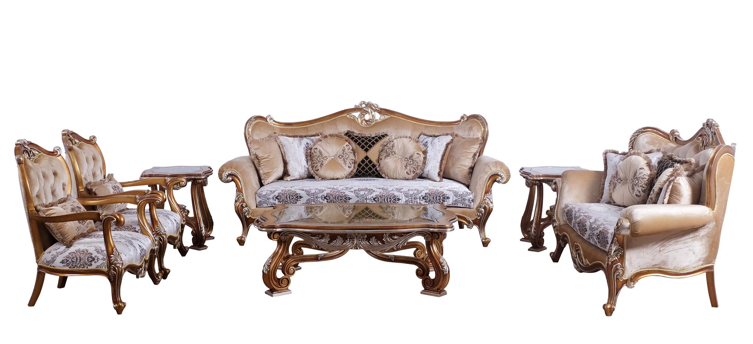 Classic, Traditional Sofa Set AUGUSTUS II 37059-Set-4 in Sand, Gold, Black Fabric