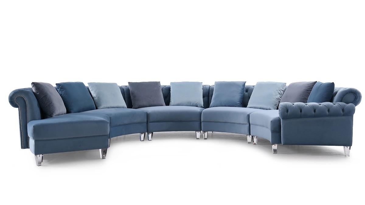 Contemporary, Modern Sectional Sofa Darla VG2T1124-5P-BLU in Blue Fabric