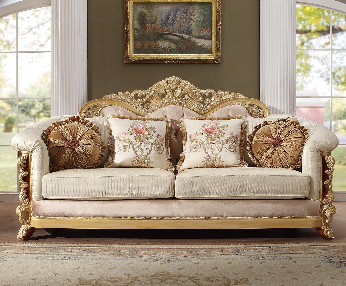 

    
Rich Brown & Metallic Bright Gold Sofa Set 3Pcs Homey Design HD-821
