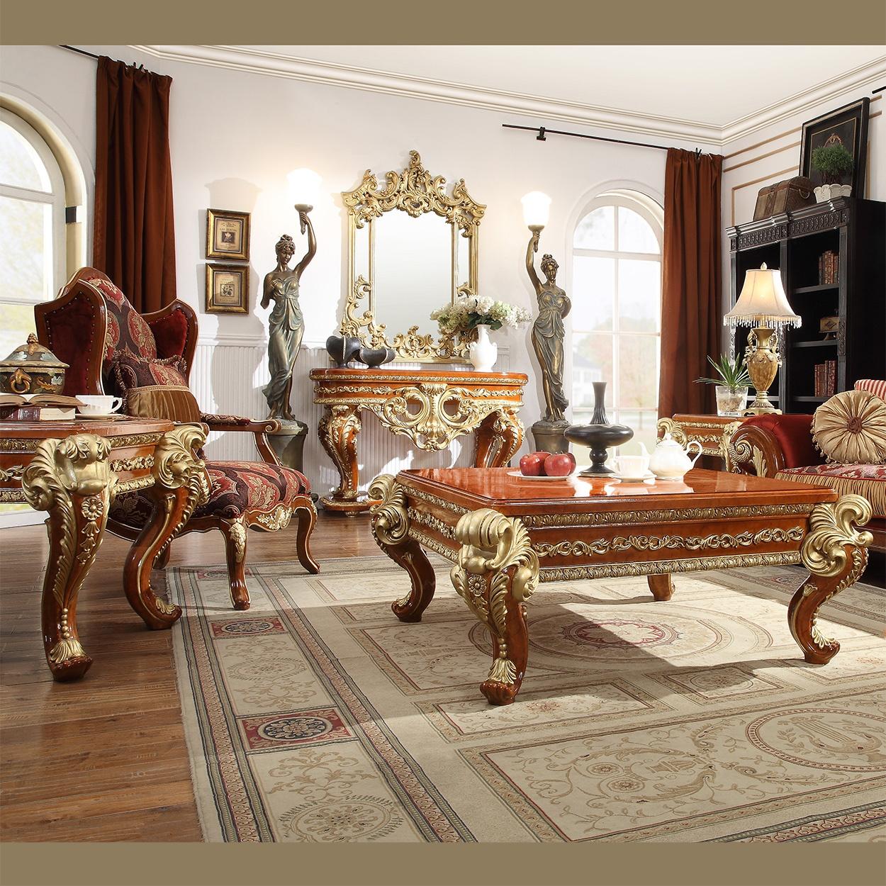

                    
Buy Rich Brown & Metallic Bright Gold Sofa Set 6Pcs w/ Coffee Tables Homey Design HD-821
