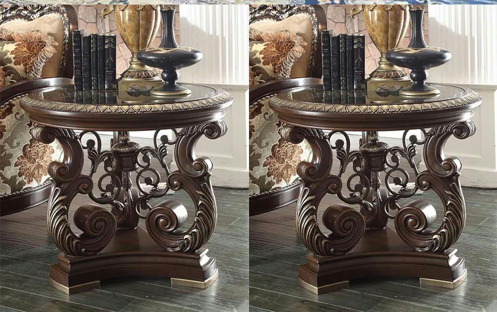 

    
Brown Cherry End Table Set 2Pcs Carved Wood Traditional Homey Design HD-8013

