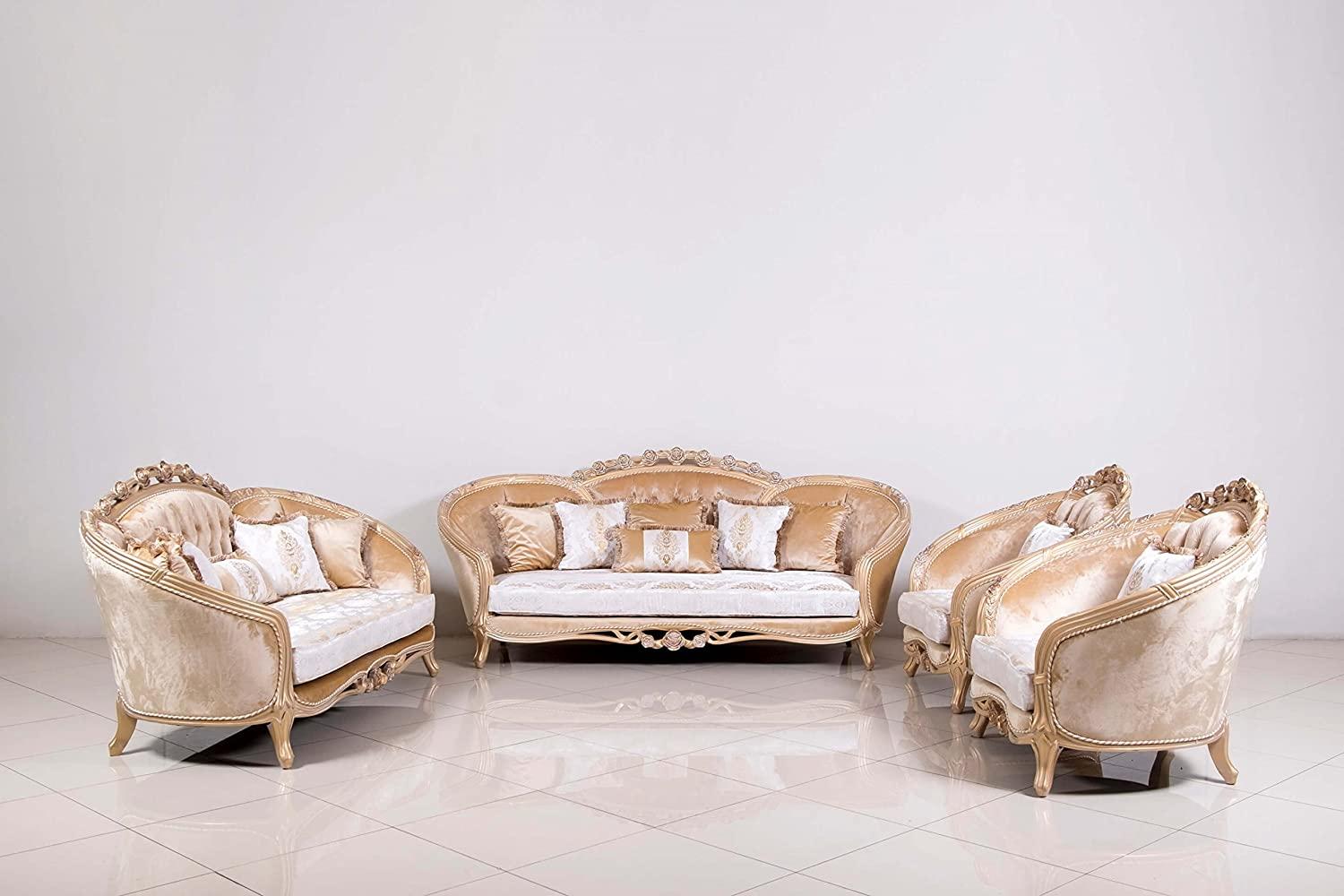 Classic, Traditional Sofa Set VALENTINA 45001-Set-4 in Off-White, Copper, Champagne Fabric