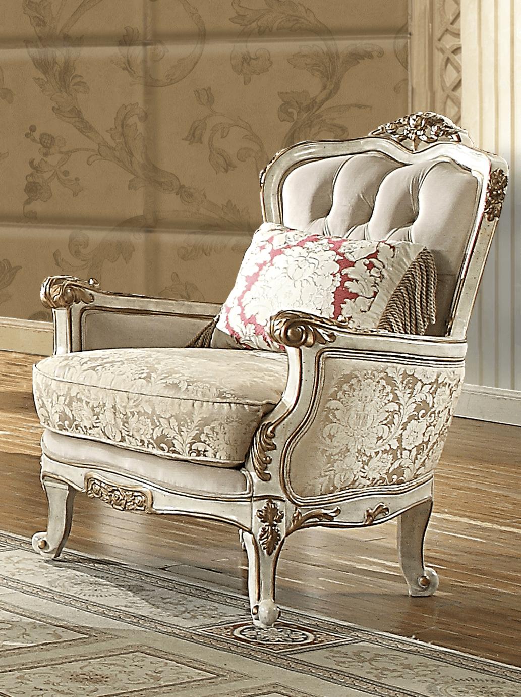 

    
Luxury Cream Chenille Tufted Armchair Traditional Homey Design HD-7310
