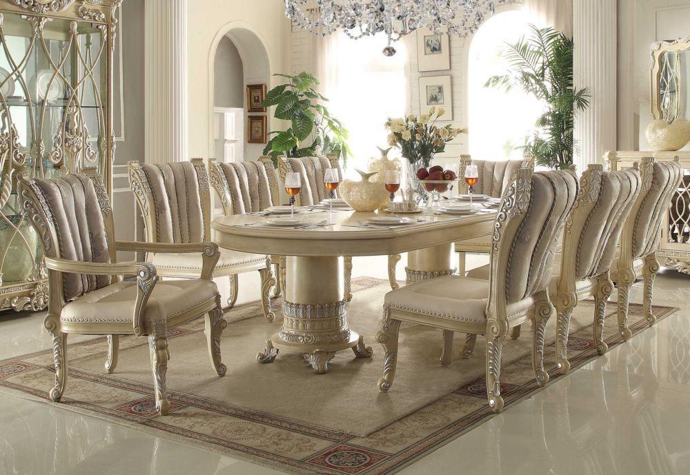 

    
Luxury Cream Pearl Wood Oval Dining Table Set 10Pcs Traditional Homey Design HD-5800
