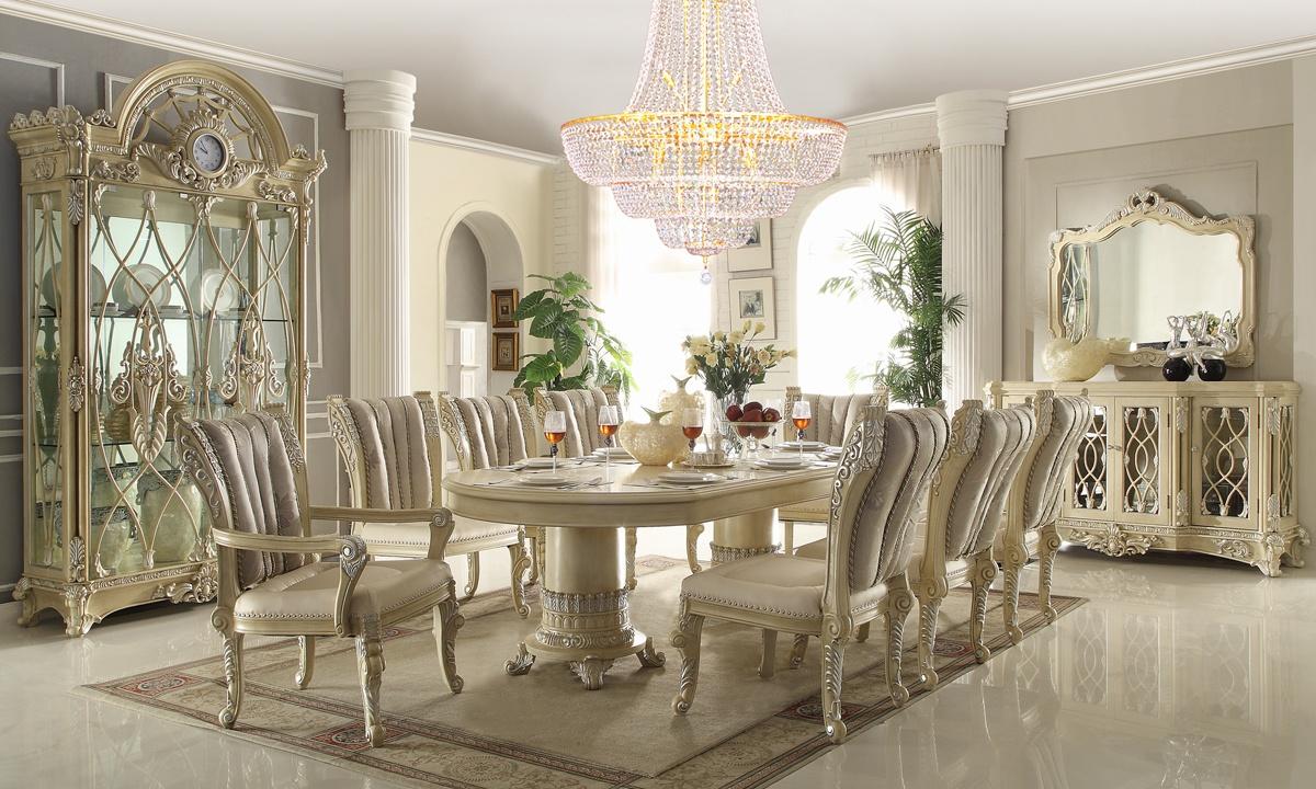 Traditional Dining Table Set HD-5800 HD-5800-DTSET-10PC in Cream Fabric