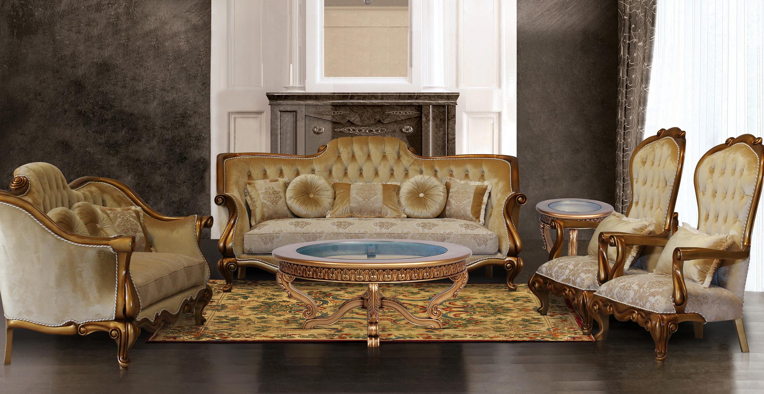 Classic, Traditional Sofa Set CARLOTTA 41951-Set-4 in Gold, Bronze Fabric
