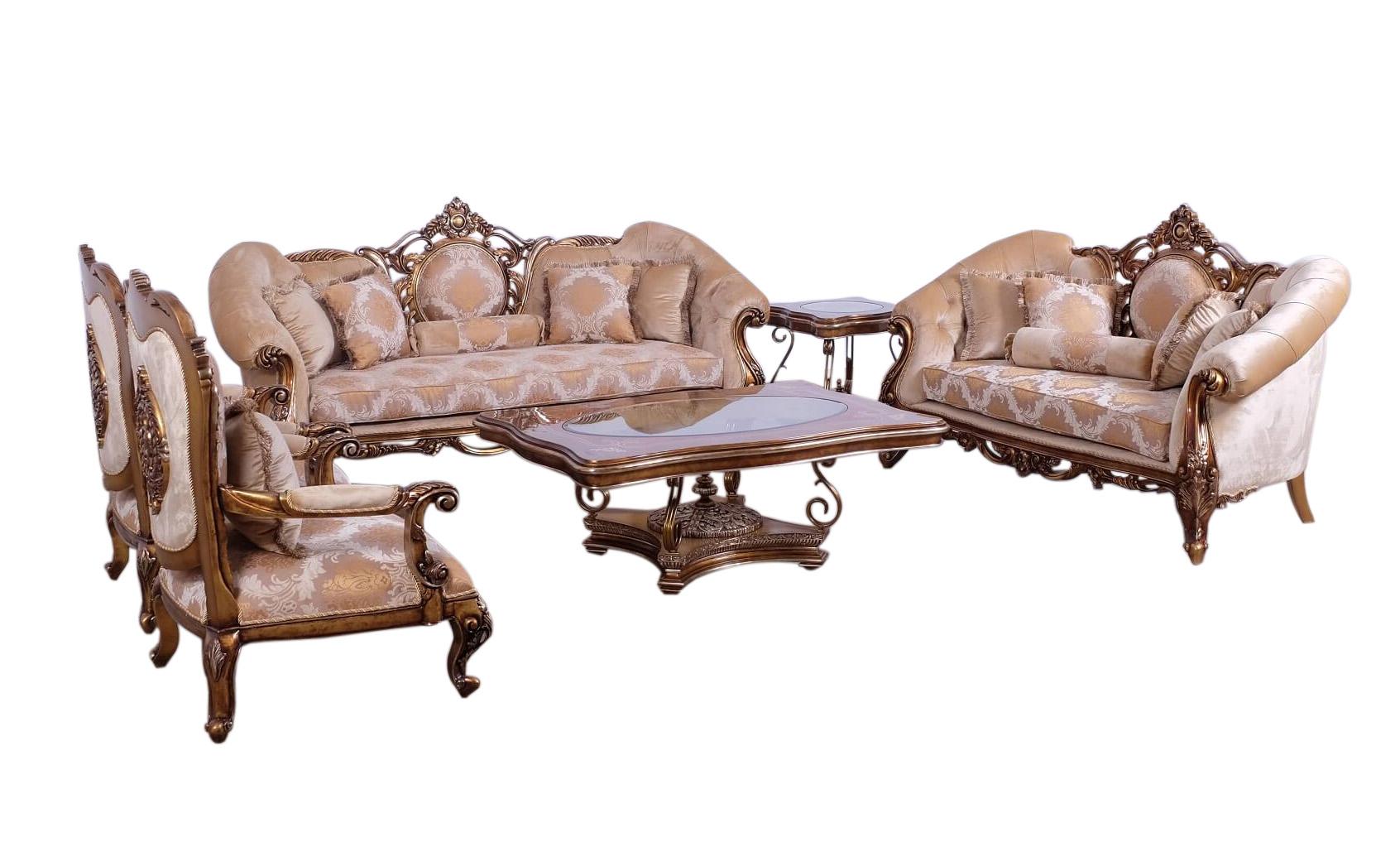 

    
Luxury Gold & Parisian Bronze ROSELLA II Sofa Set 4 Pcs EUROPEAN FURNITURE Classic
